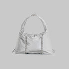 Cloud Hobo Small Chrome Space Coated Shoulder Bag in sleek silver with drawstring detail and daisy chain webbing.