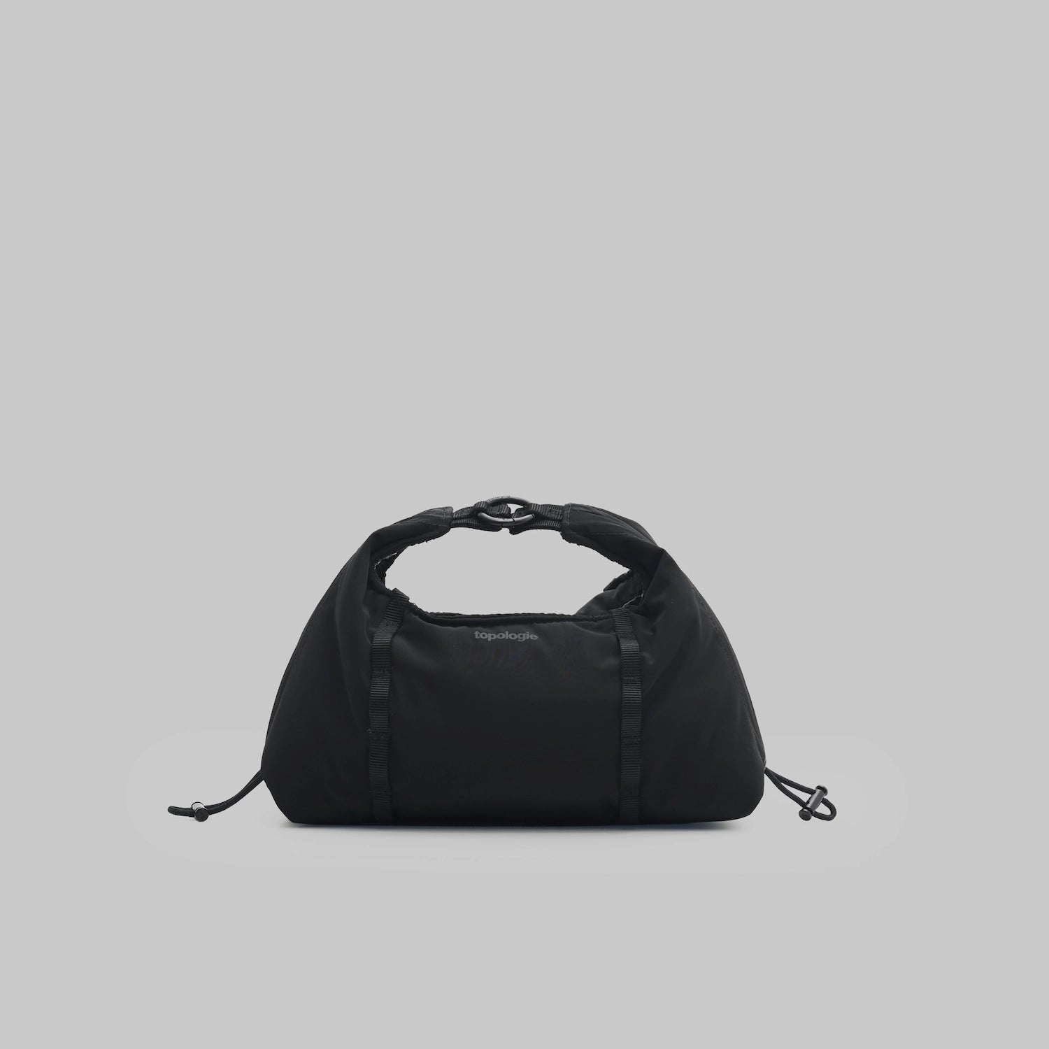 Cloud Hobo XS Black Tech Sateen Shoulder Bag featuring drawstring details and a sleek design.