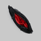 Cloud Hobo XS Black Tech Sateen Shoulder Bag interior view showing red lining and multiple compartments.