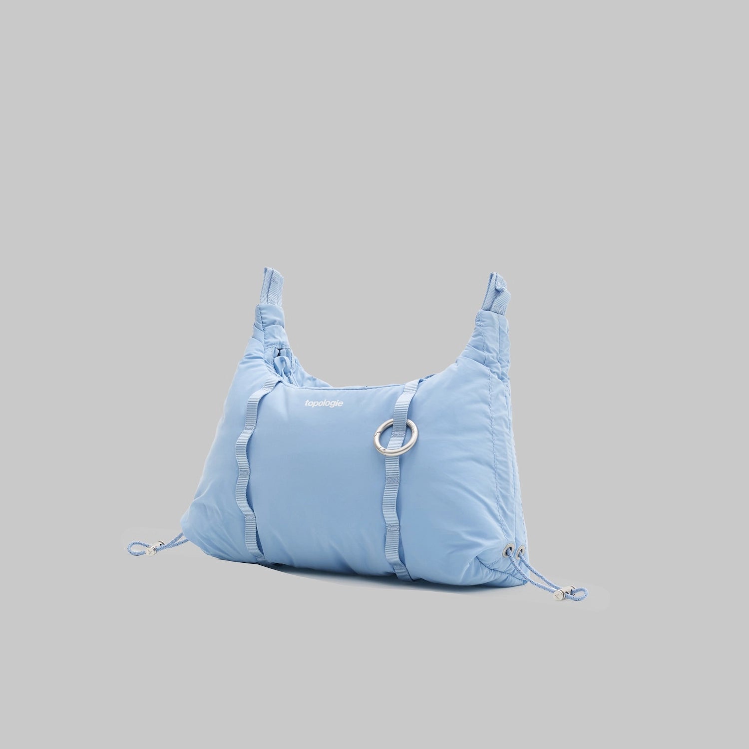 Cloud Hobo XS Chambray Silky Peach Shoulder Bag in soft blue color with drawstring design.