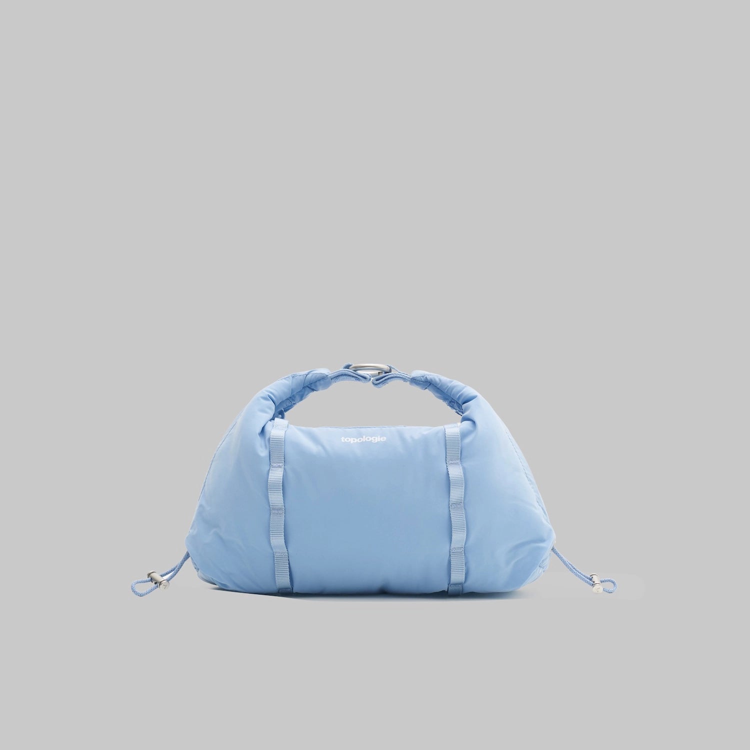 Cloud Hobo XS Chambray Silky Peach Shoulder Bag in light blue color with unique design and drawstring details.