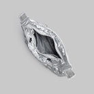 Top view of the Cloud Hobo XS Chrome Space Coated Shoulder Bag with a zipped compartment and gray lining.