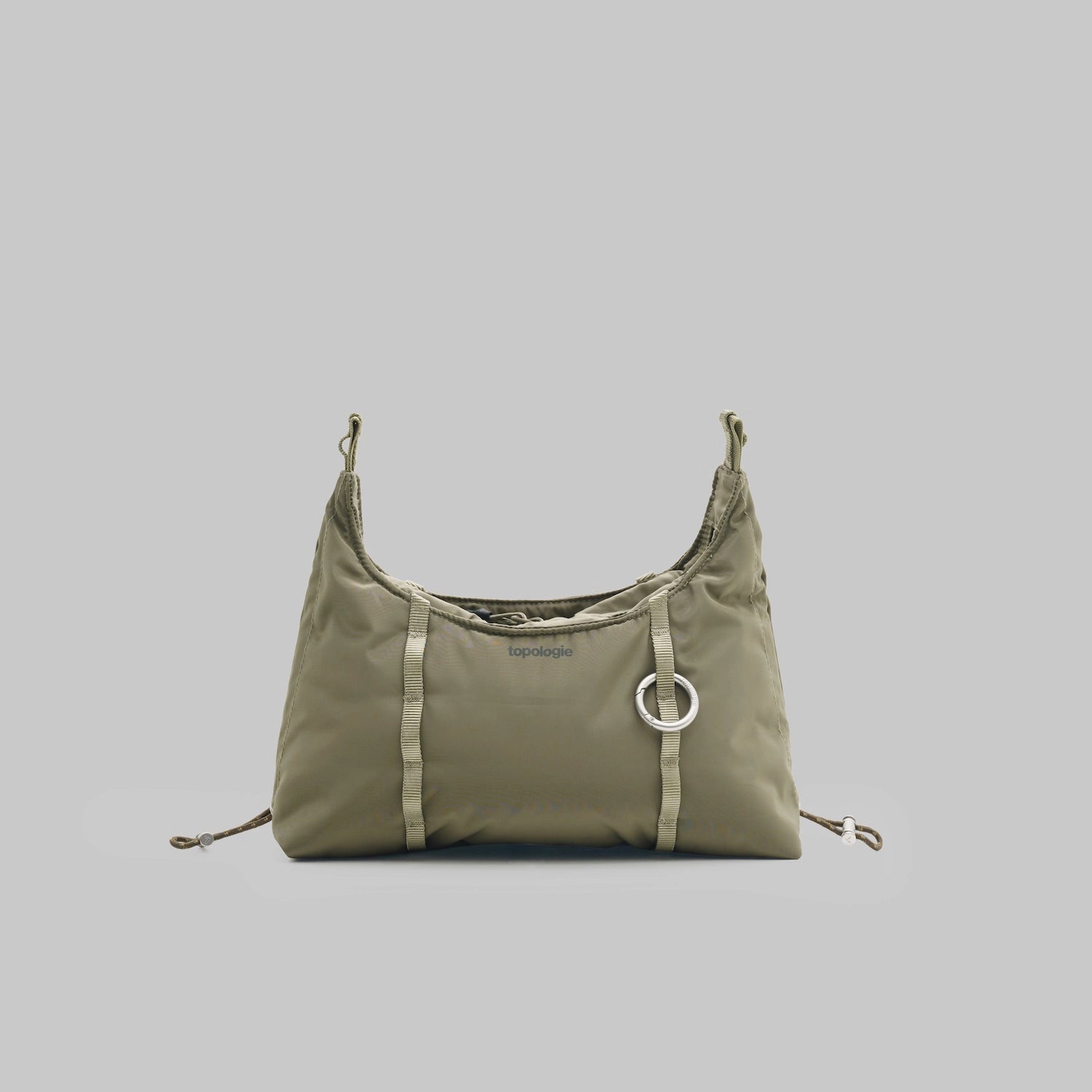 Cloud Hobo XS Moss Tech Sateen Shoulder Bag in olive green color with drawstring detail.