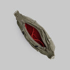 Cloud Hobo XS Moss Tech Sateen Shoulder Bag open top view showing red interior and zipped compartment.