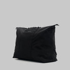 Explorer Tote Weekender Black Tech Sateen Shoulder Bag side view showcasing its sleek design and water-resistant fabric.