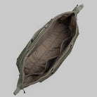 Interior view of the Explorer Tote Weekender Moss Tech Sateen Shoulder Bag showcasing spacious compartments.