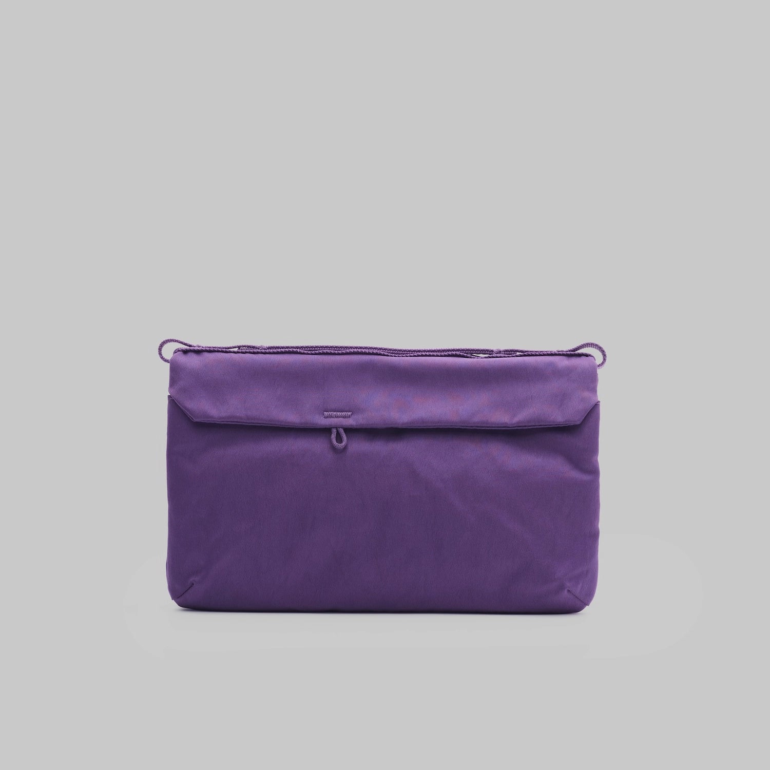 Flat Sacoche Small Purple Washed Silk Nylon Bag front view on a gray background.