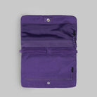 Flat Sacoche Small Purple Washed Silk Nylon Bag interior view with zipped compartments and water repellent fabric.