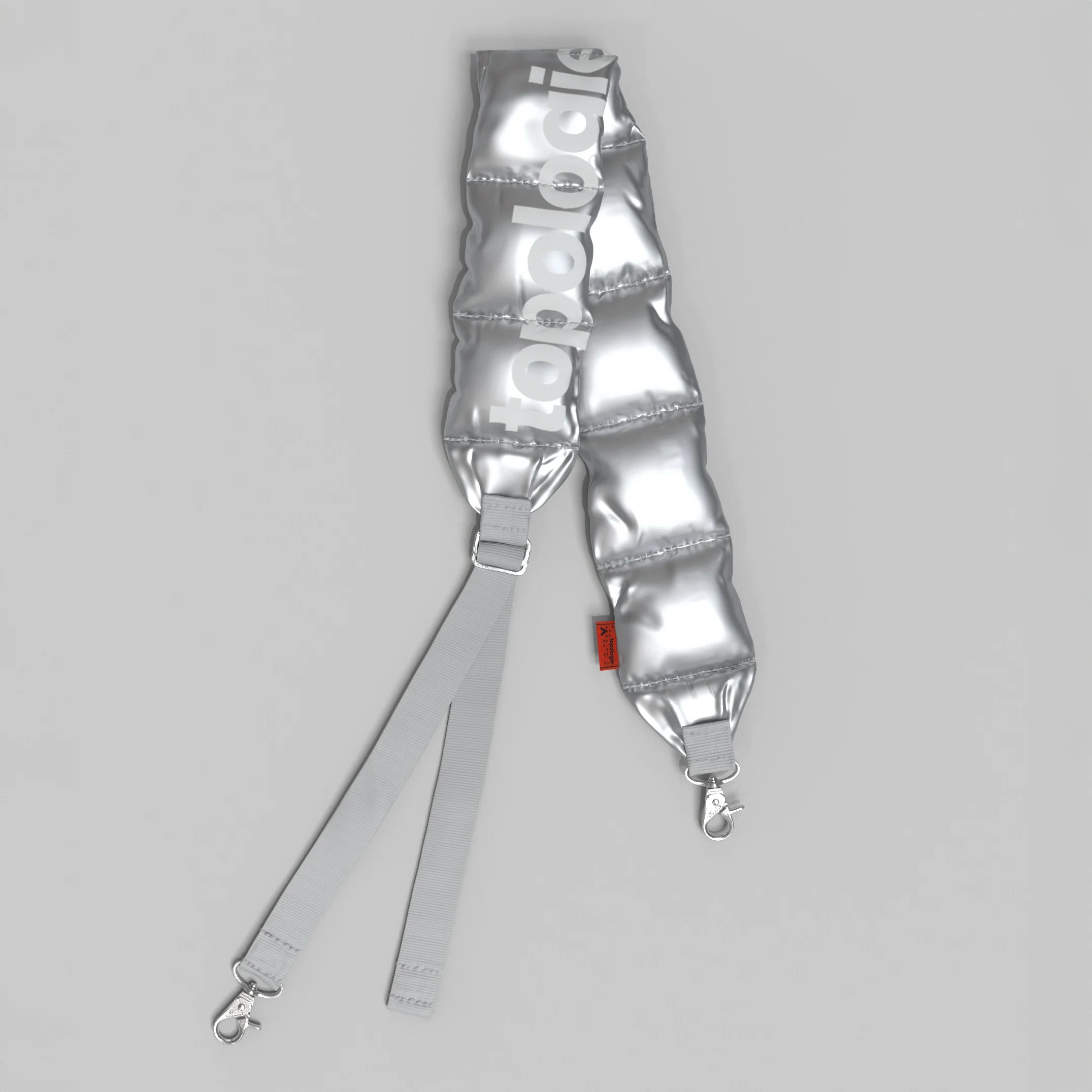 Puffer Strap Chrome Space Coated adjustable strap with heavy-duty clasp and wide design in silver color.