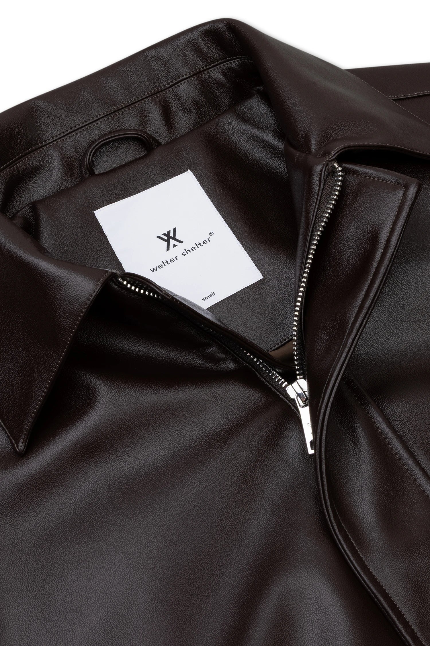 Short Tracker WM Dark Chocolate Jacket showing the collar and zipper detail.