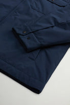 Cloud Overshirt Melton Blue showing sleeve and fabric detail, designed for warmth and durability.