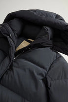 Kelly Long Parka Black Coat, premium down-filled coat with removable hood and windproof features.
