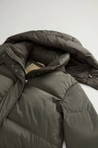 Kelly Long Parka Dark Green Coat, premium down filled coat with removable hood and windproof features.