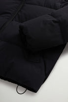 Madison Jacket Black Coat close-up view of sleeve and fabric texture, featuring premium down filling and waterproof design.