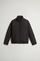 Cloud Lewis Bomber Black Coat - premium down filled bomber jacket with stand-up collar and zippered pockets.