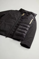 Cloud Lewis Bomber Black Coat displayed, showcasing zipper closure and premium down filling for warmth.