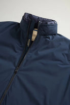Cloud Lewis Bomber Melton Blue Coat close-up showing stand-up collar and zipper detail.