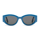 Dax Olympic Sunglasses in blue with solid smoke lenses, offering UV 400 protection and a stylish design.