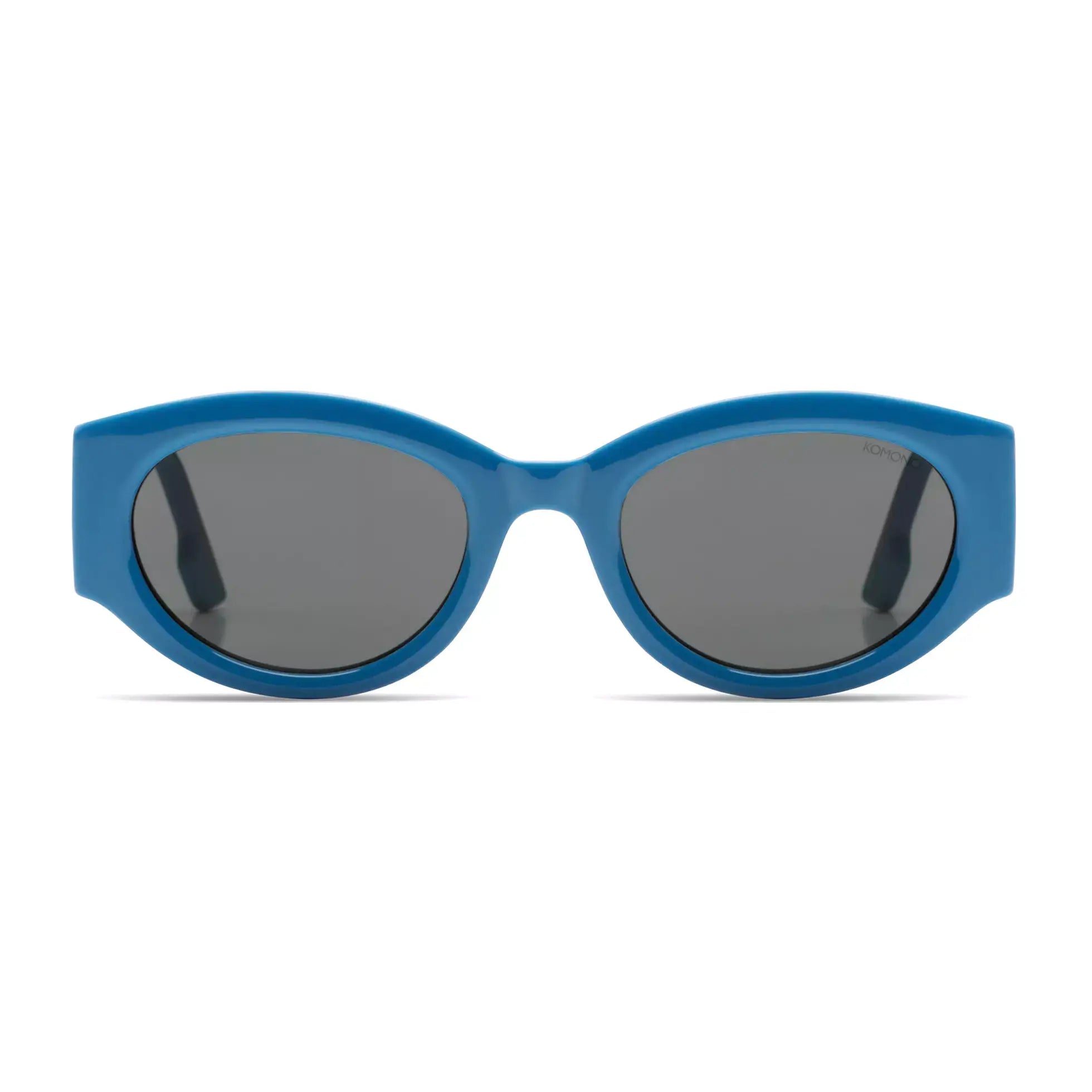 Dax Olympic Sunglasses in blue with solid smoke lenses, offering UV 400 protection and a stylish design.