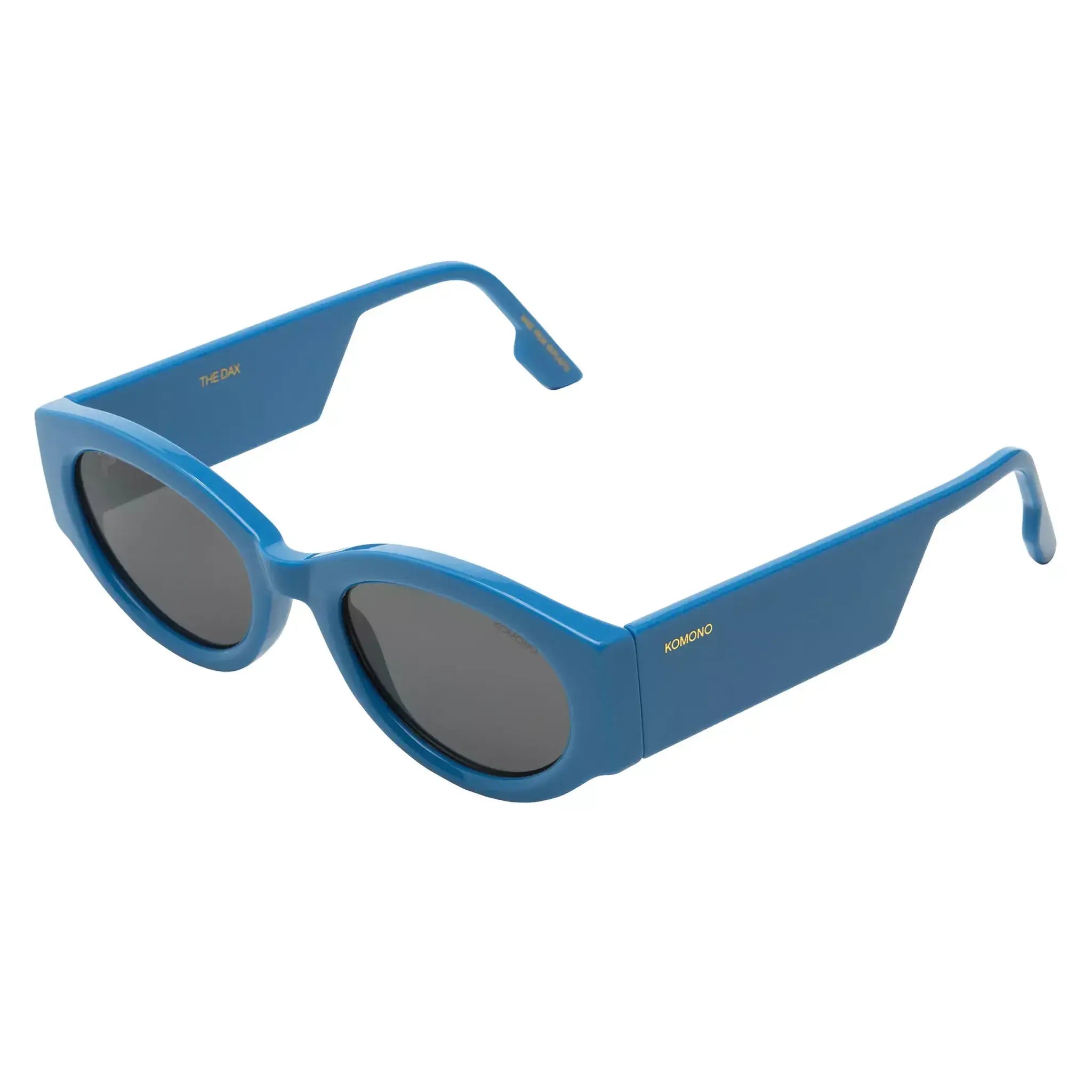 Dax Olympic Sunglasses in blue color with solid smoke lenses and stylish frame design.