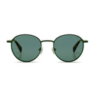 James Green Satin Cavee Sunglasses featuring dark green lenses and elegant stainless steel frame.