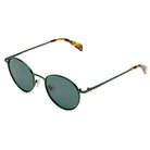 James Green Satin Cavee Sunglasses with dark green lenses and stainless steel frame.