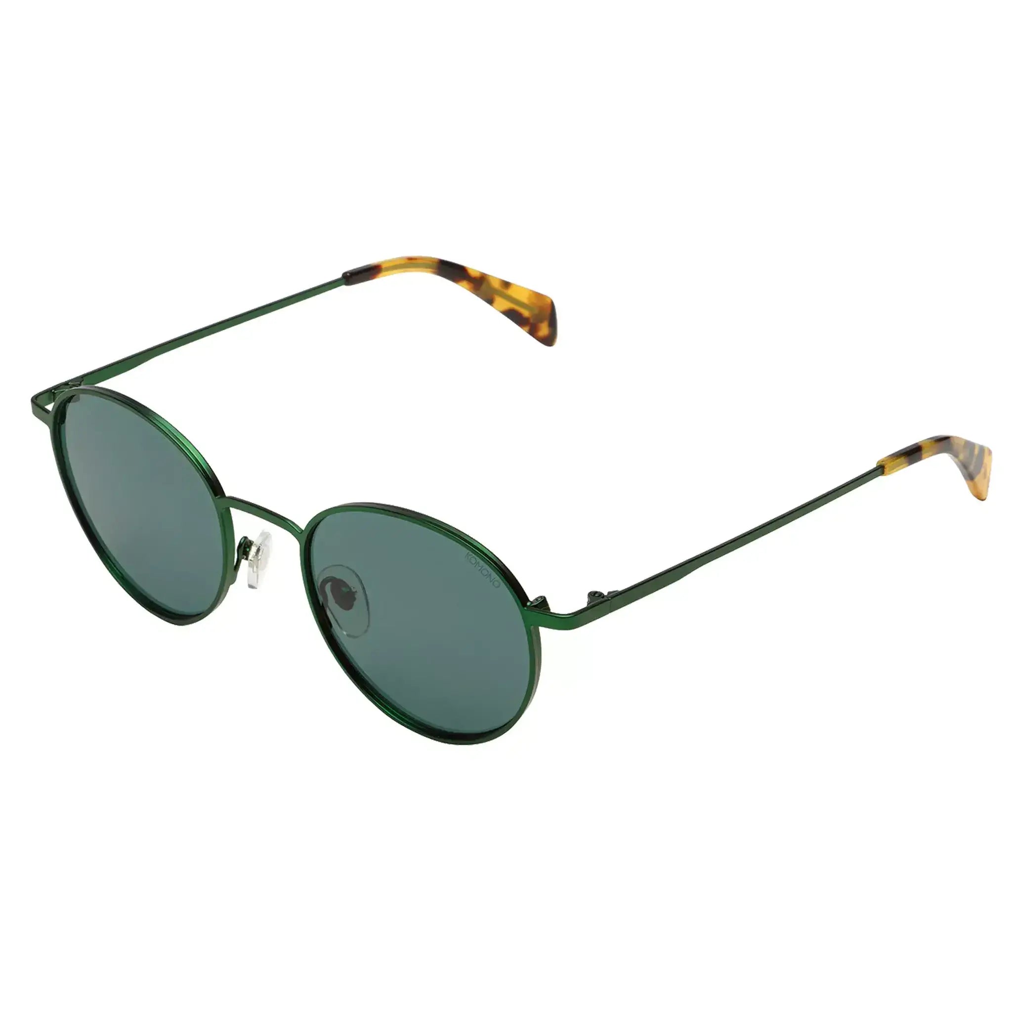 James Green Satin Cavee Sunglasses with dark green lenses and stainless steel frame.