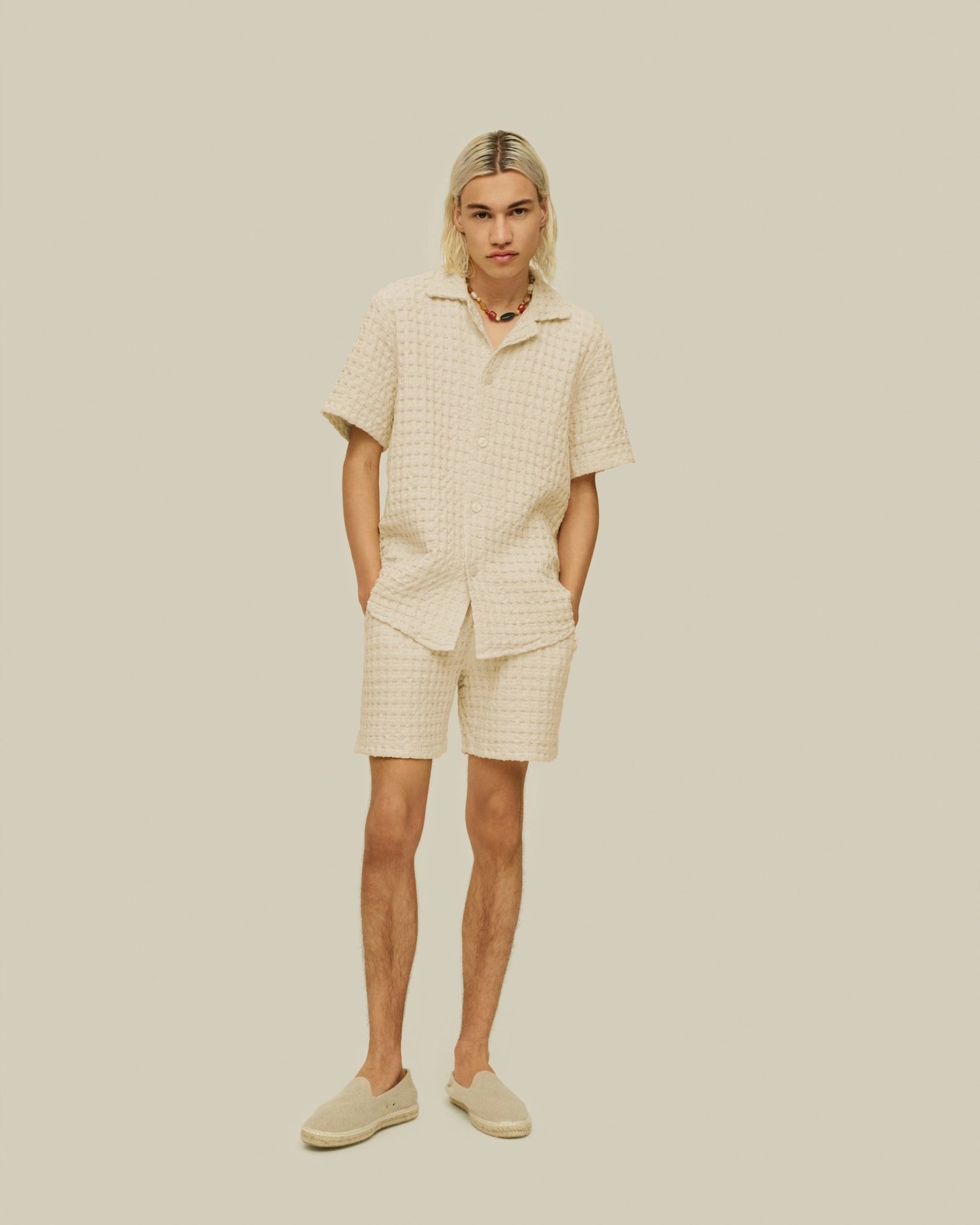 OAS Ecru Porto Waffle Shorts_3
