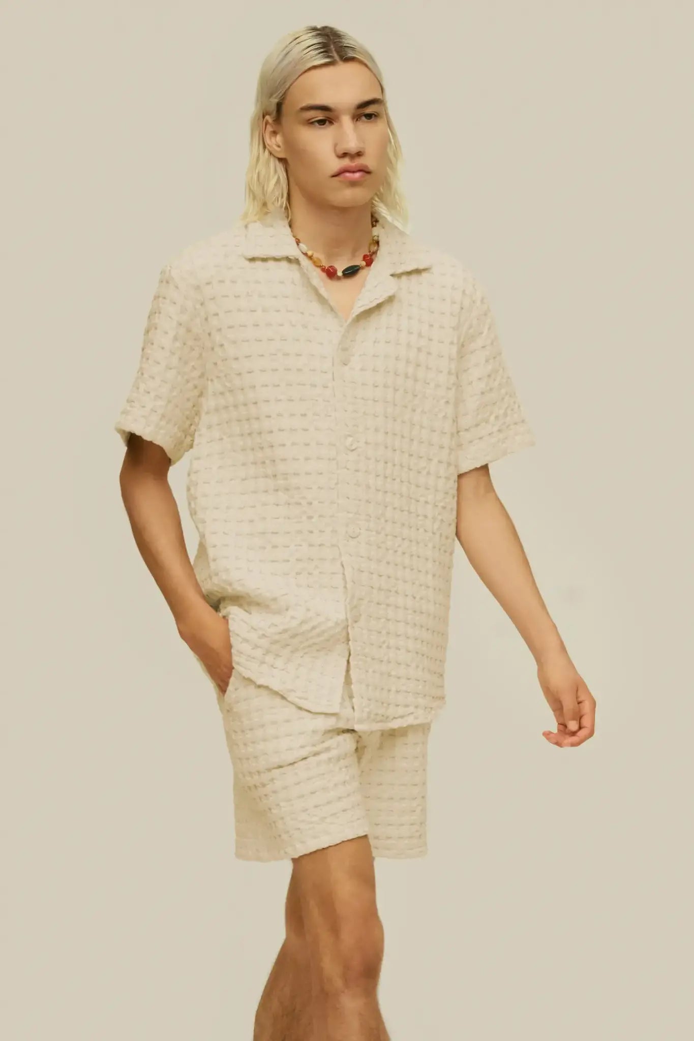 OAS Ecru Porto Waffle Shorts_5