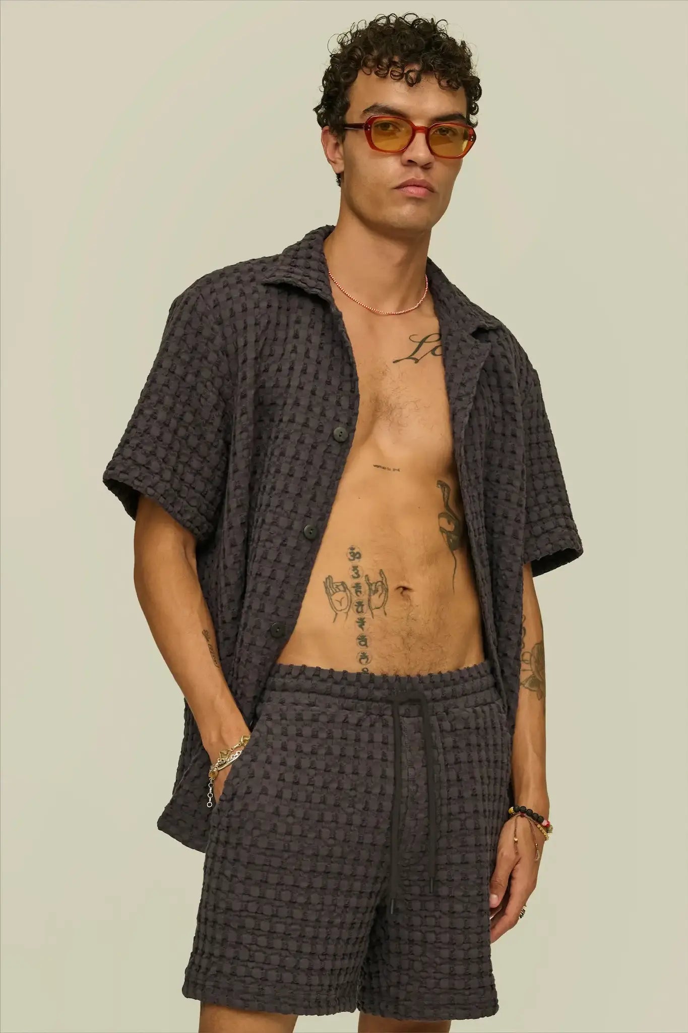OAS Nearly Black Porto Waffle Shorts_110