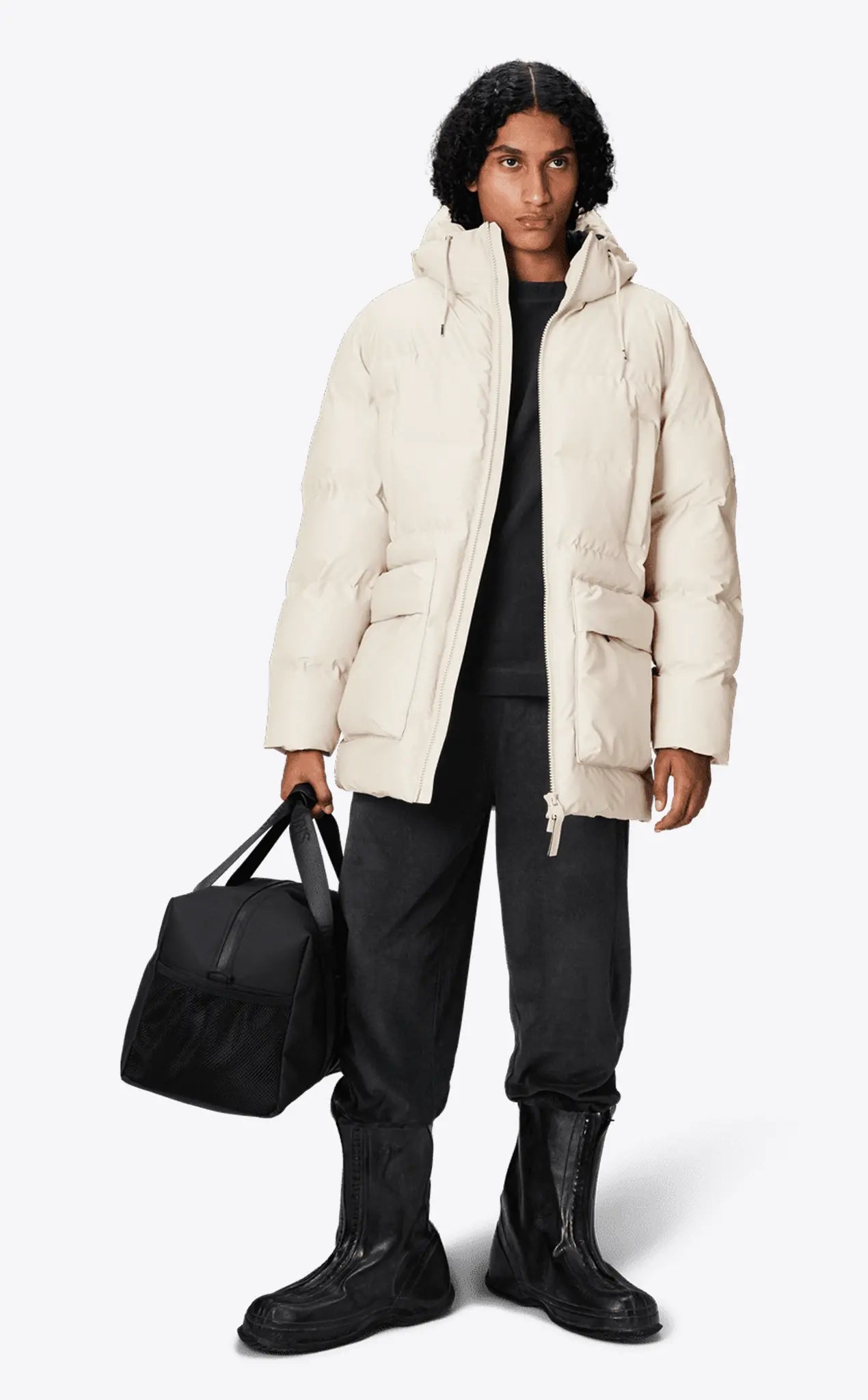 Rains Alta Long Puffer Cargo Jacket Dune Grain_4