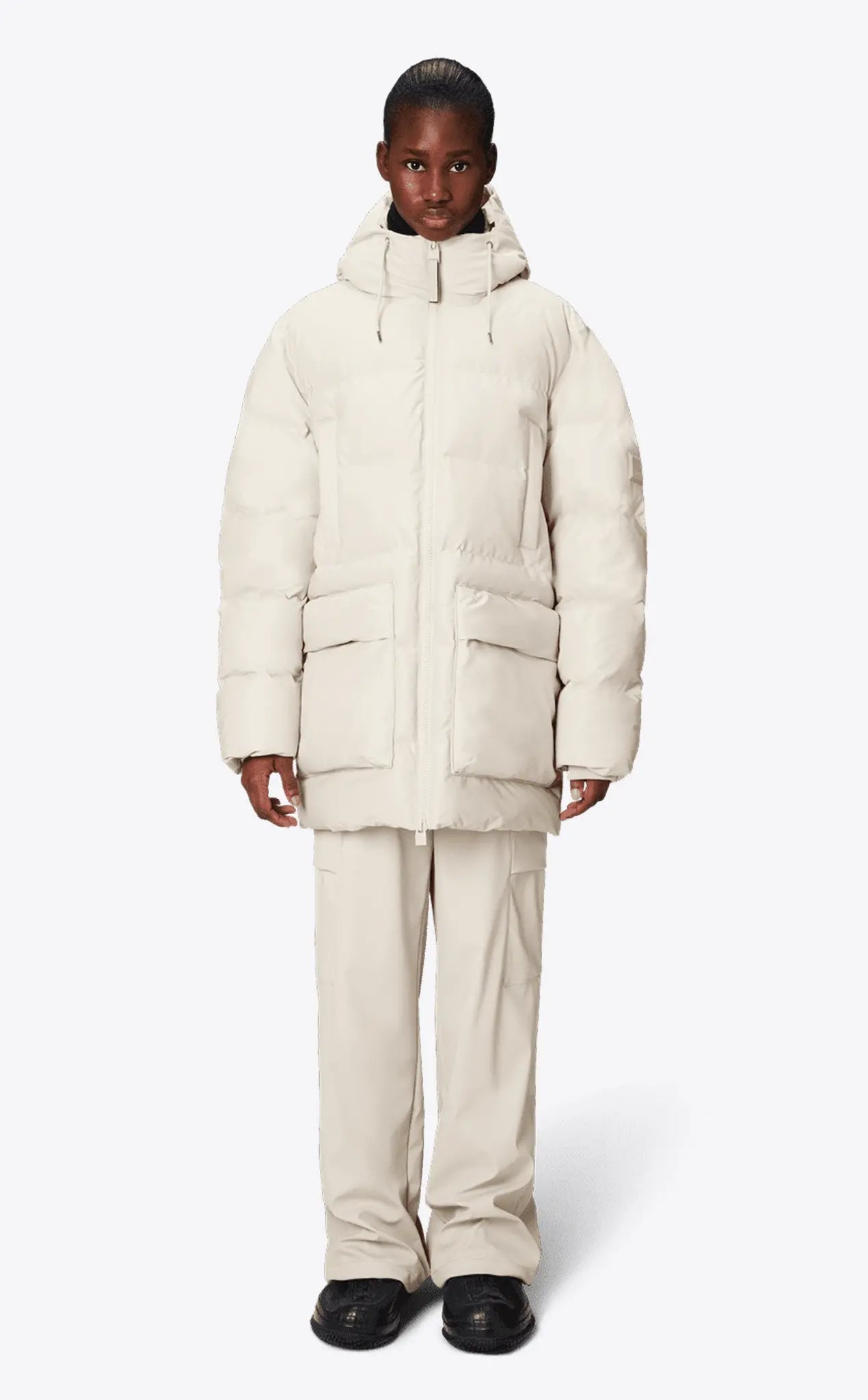 Rains Alta Long Puffer Cargo Jacket Dune Grain_5