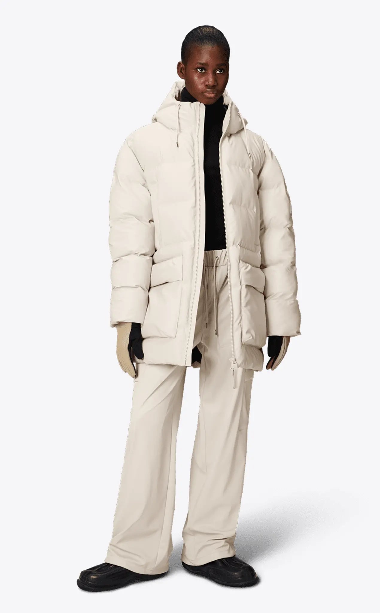 Rains Alta Long Puffer Cargo Jacket Dune Grain_7