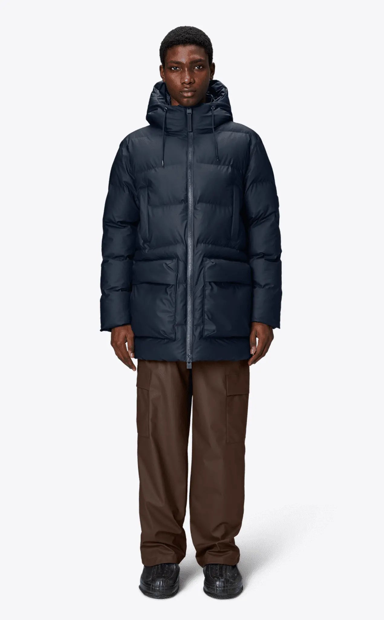 Rains Alta Long Puffer Cargo Jacket Dune Navy_2