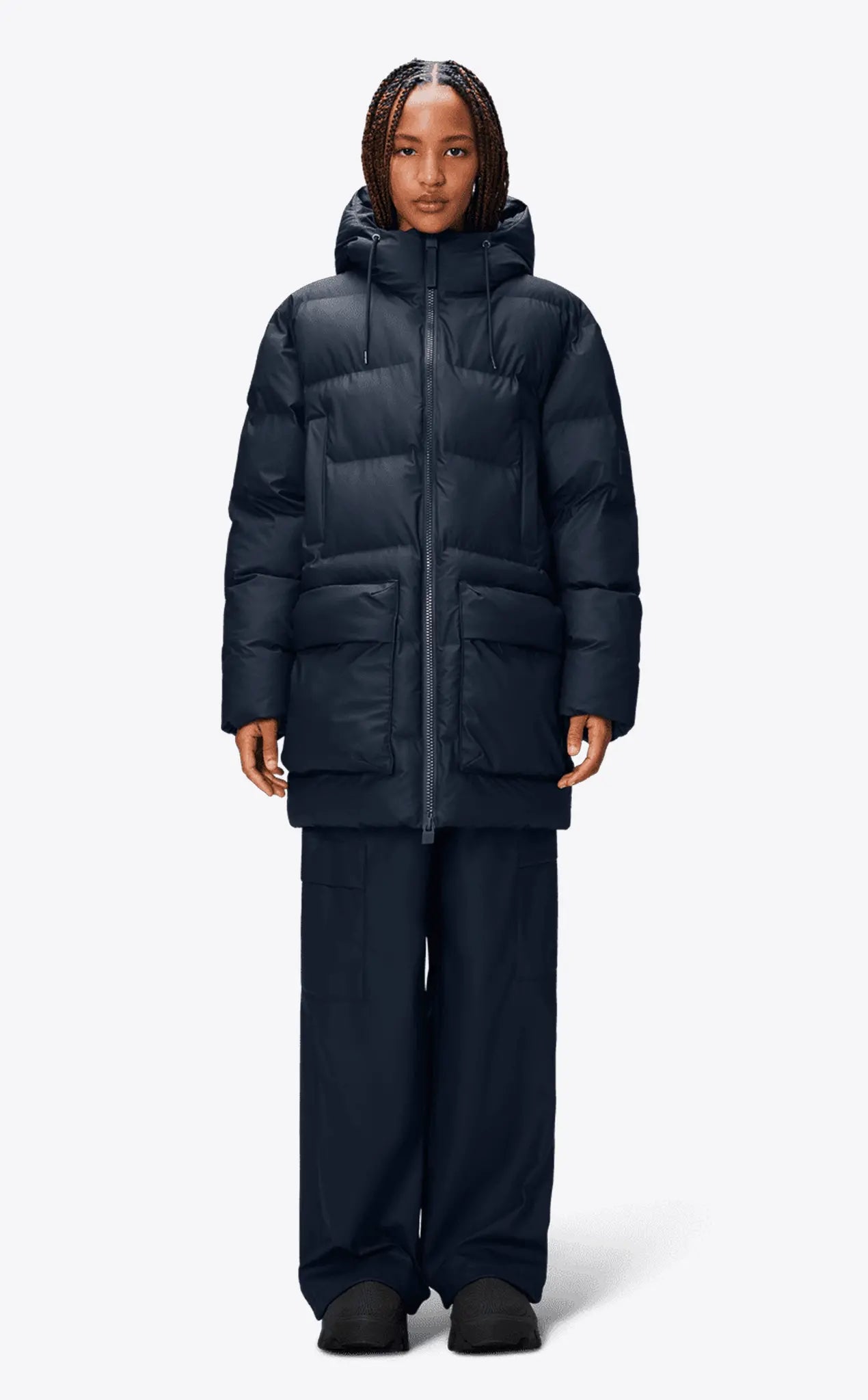 Rains Alta Long Puffer Cargo Jacket Dune Navy_5